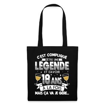 Anniversaire 18 ans Cadeau Anniv Humour Fille - Sac en tissu - noir - Devant