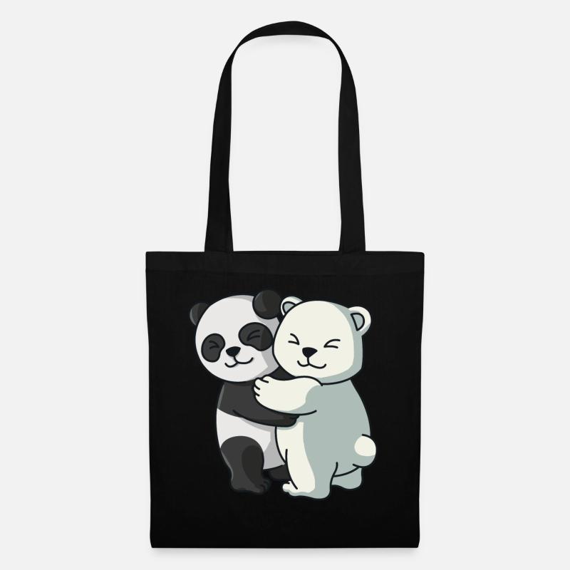 Panda mit Eisbär Bären Paar Liebe niedliche Tiere - Stoffbeutel - Schwarz
