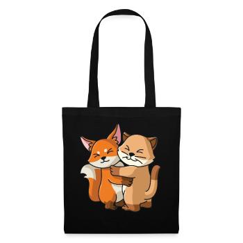 Chat avec renard aime les animaux mignons doux - Sac en tissu - noir - Devant