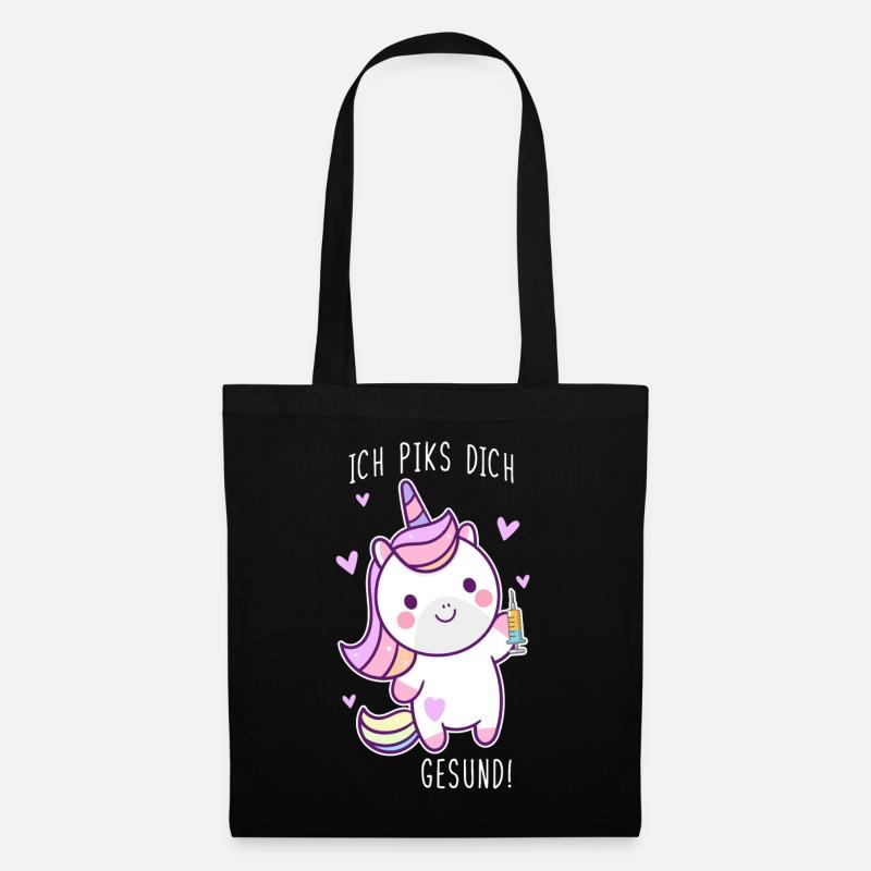 Ich Piks dich gesund Krankenschwester Einhorn Pfle - Stoffbeutel - Schwarz