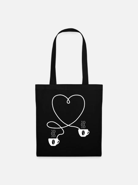 Kaffee Herz Kaffe Geschenk - Stoffbeutel - Schwarz