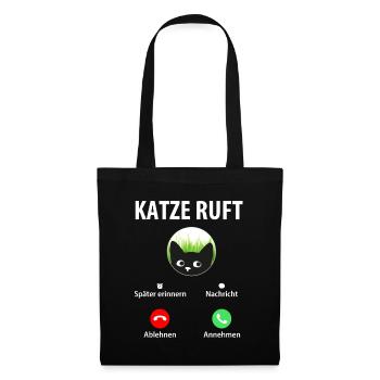 Katze ruft an Annehmen Ablehnen Smartphone Handy - Stoffbeutel - Schwarz - Vorne