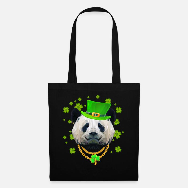 Lucky Panda St. Patricks Day Golden Shamrock - Stoffbeutel - Schwarz