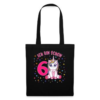 ich bin schon 6 Einhorn Geburtstag Kind Mädchen - Stoffbeutel - Schwarz - Vorne