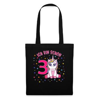 ich bin schon 3 Einhorn Geburtstag Kind Mädchen - Stoffbeutel - Schwarz - Vorne