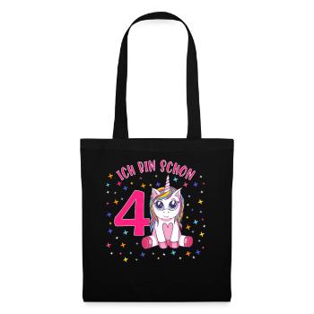 ich bin schon 4 Einhorn Geburtstag Kind Mädchen - Stoffbeutel - Schwarz - Vorne