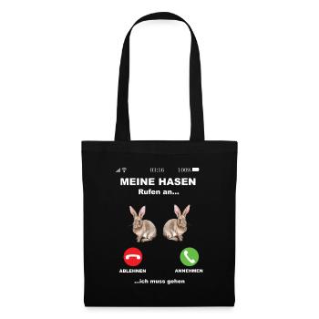 Meine Hasen rufen an - Hase Kaninchen Häschen - Stoffbeutel - Schwarz - Vorne