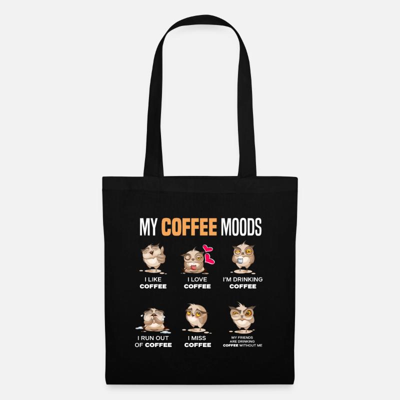 Eulen Kaffee Liebhaber Geschenk - Stoffbeutel - Schwarz