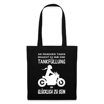 glückliche Motorradfahrerin Chopper Motorrad Frau - Stoffbeutel - Schwarz - Vorne