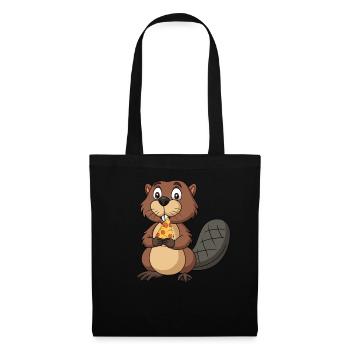 Funny beaver with pizza piece rodent pizza - Tote Bag - black - Front