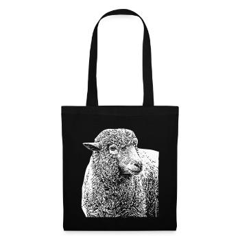 Merinoschaf Schafbock Groß Weis - Stoffbeutel - Schwarz - Vorne