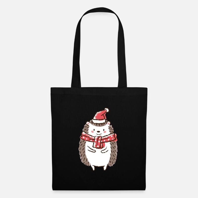 Weihnachten Igel Weihnachtsmütze Weihnachtsmann - Stoffbeutel - Schwarz