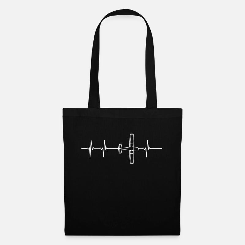 Airplane Heartbeat Co-pilot Aircraft Pilot Aviator - Stoffbeutel - Schwarz