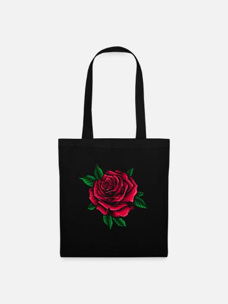 Rosen-Motiv Rote Rose Blumen Valentinstag - Stoffbeutel - Schwarz