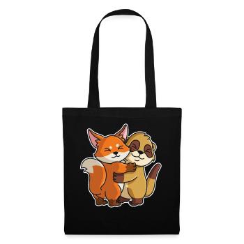 Fuchs mit Erdmännchen Liebe süßes niedliche Tiere - Stoffbeutel - Schwarz - Vorne