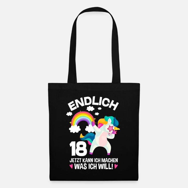 Endlich 18 Einhorn 18. Geburtstag Tochter - Stoffbeutel - Schwarz