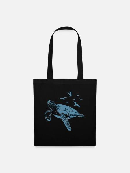 Schildkröte im Wasser mit Vögel am Himmel - Stoffbeutel - Schwarz