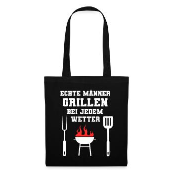 Echte Männer Grillmeister Grill Grillen Geschenk - Stoffbeutel - Schwarz - Vorne