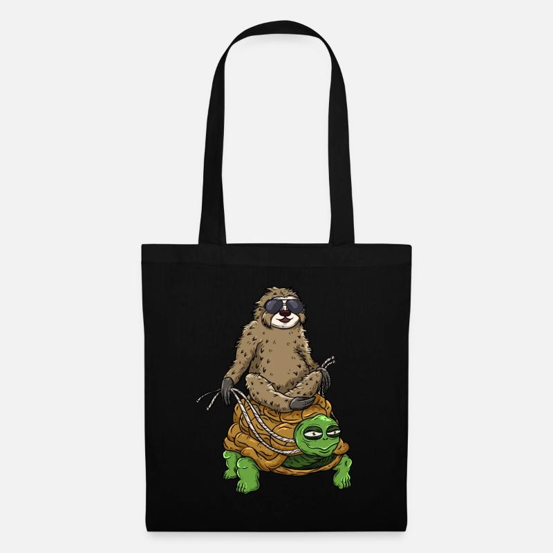 Faultier auf Schildkröte - Stoffbeutel - Schwarz