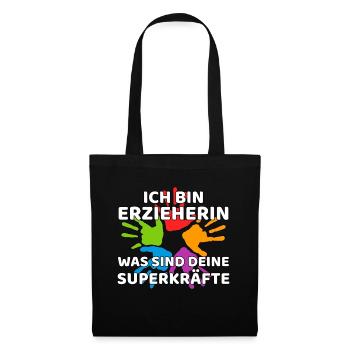 Erzieherin Superkräfte lustiger Spruch - Stoffbeutel - Schwarz - Vorne