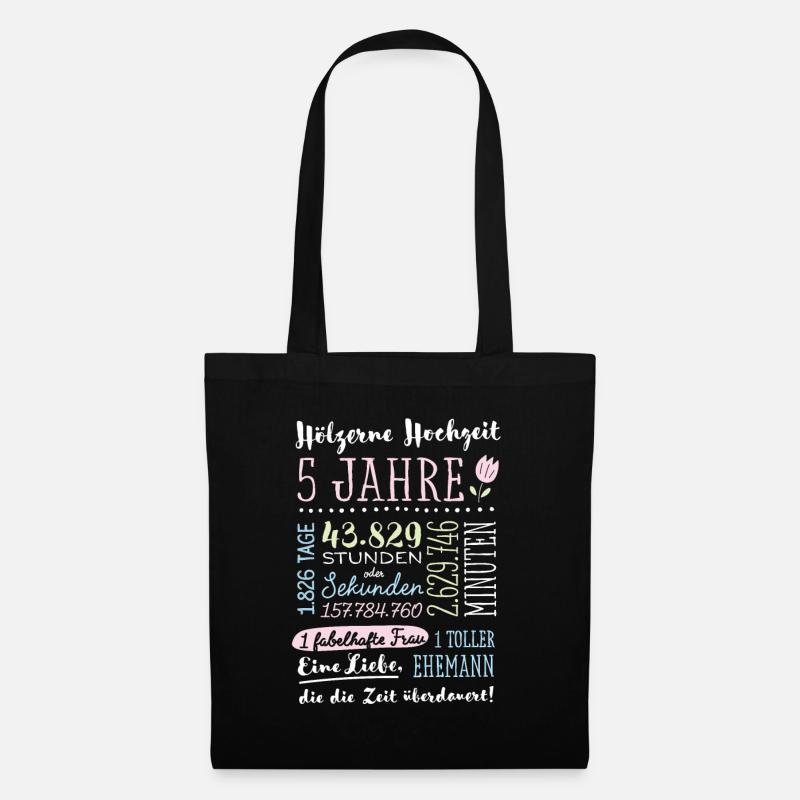 Holzhochzeit 5 Jahre Hochzeitstag Geschenk - Stoffbeutel - Schwarz