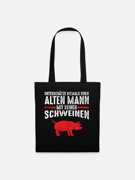Alter Mann - Schweine | Vintage Retro Style - Stoffbeutel - Schwarz