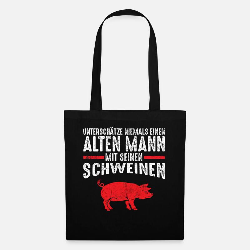 Alter Mann - Schweine | Vintage Retro Style - Stoffbeutel - Schwarz