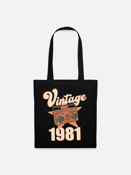 Jahrgang 1981 Retro Geburtstag Geschenk - Stoffbeutel - Schwarz
