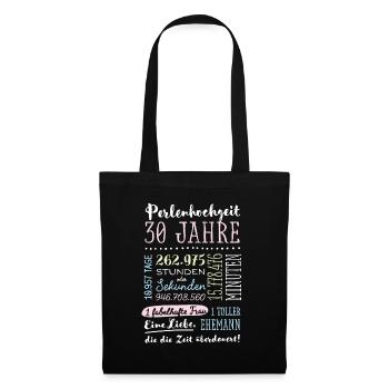 Perlenhochzeit 30 Jahre Hochzeitstag Geschenk - Stoffbeutel - Schwarz - Vorne