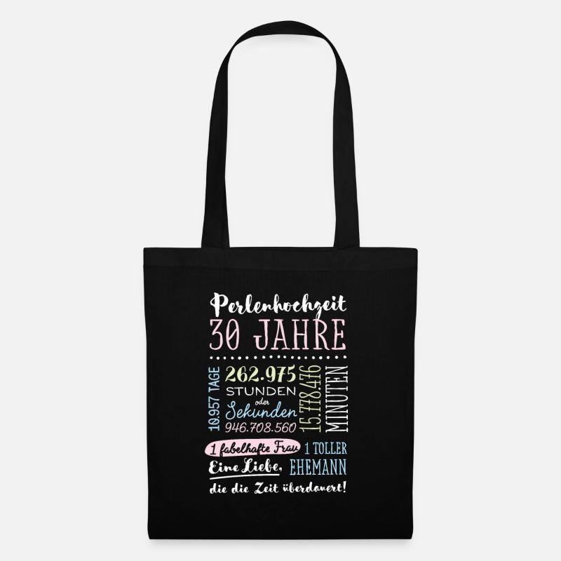 Perlenhochzeit 30 Jahre Hochzeitstag Geschenk - Stoffbeutel - Schwarz
