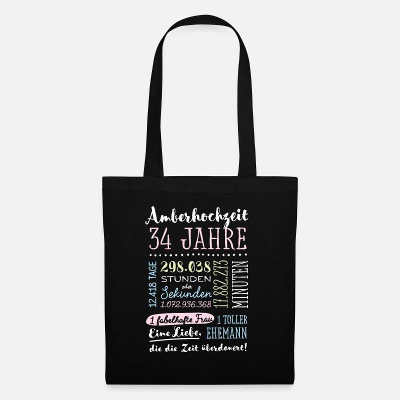 Amberhochzeit 34 Jahre Hochzeitstag Geschenk - Stoffbeutel - Schwarz