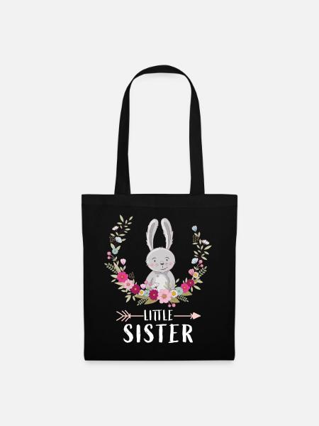 Little Sister Big Sister Blumenkranz Hase Geschenk - Stoffbeutel - Schwarz