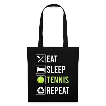Eat Sleep Tennis Repeat - lustiger Spruch - Stoffbeutel - Schwarz - Vorne