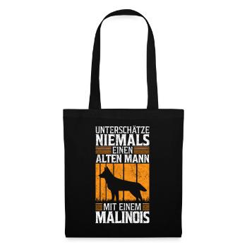 Alter Mann mit Malinois Belgischer Schäferhund - Stoffbeutel - Schwarz - Vorne