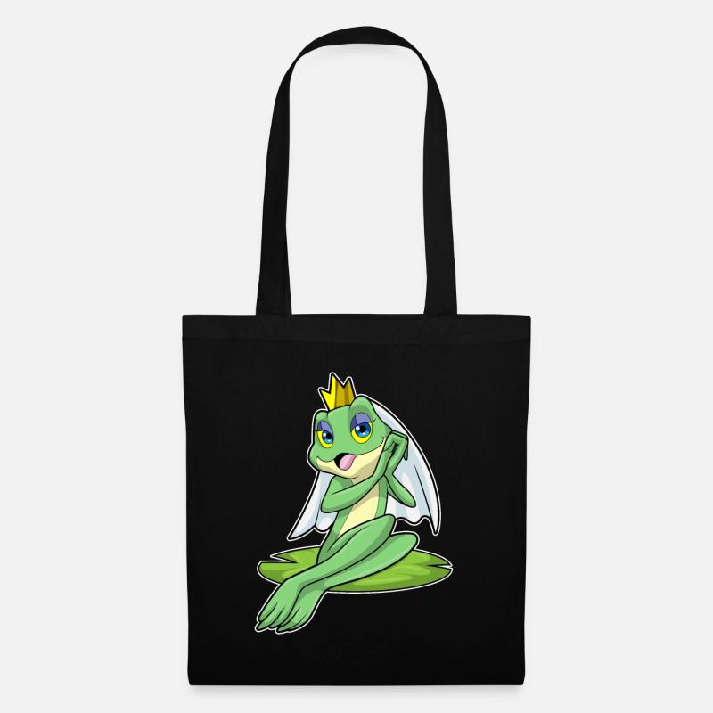 Frosch als Braut bei Hochzeit mit Krone - Stoffbeutel - Schwarz
