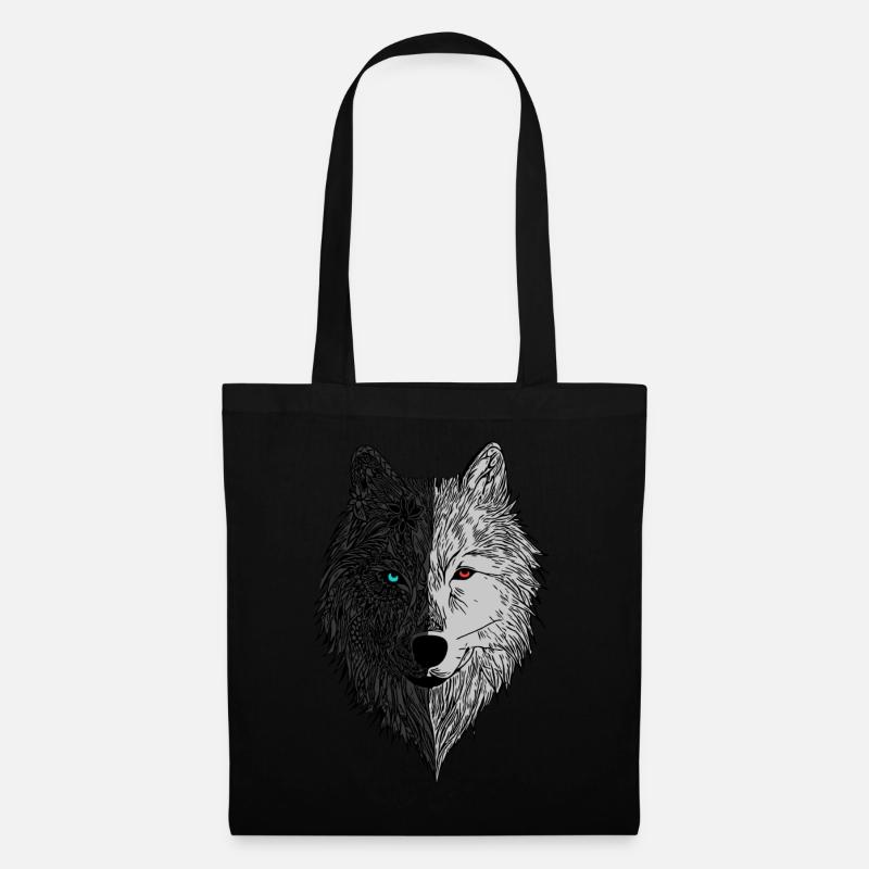 Wolf Tier Motiv Wolfsmotiv - Stoffbeutel - Schwarz