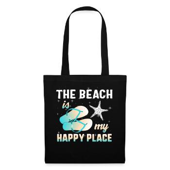 The Beach Is My Happy Place T-Shirt, Beach Shirts - Stoffbeutel - Schwarz - Vorne