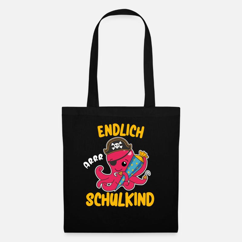 Pirat Oktopus Einschulung Schule Kinder Schultüte - Stoffbeutel - Schwarz
