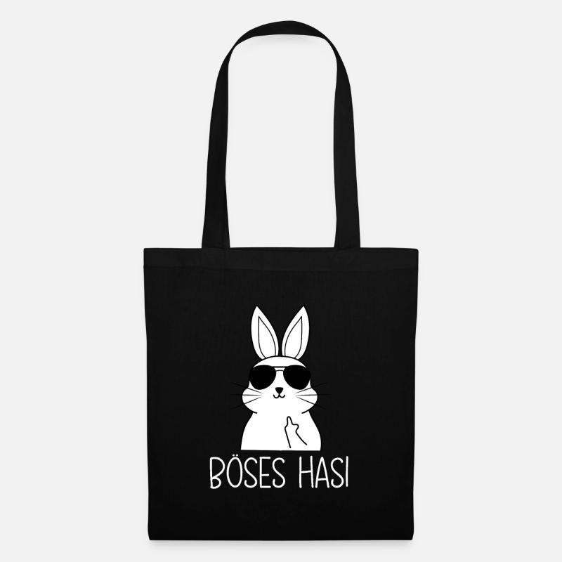 Böses Hasi Hase mit Mittelfinger - Stoffbeutel - Schwarz