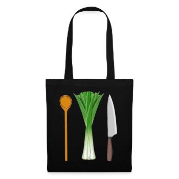 Poireaux Cuisine végétarienne Cuillère en bois Travail Professions - Sac en tissu - noir - Devant
