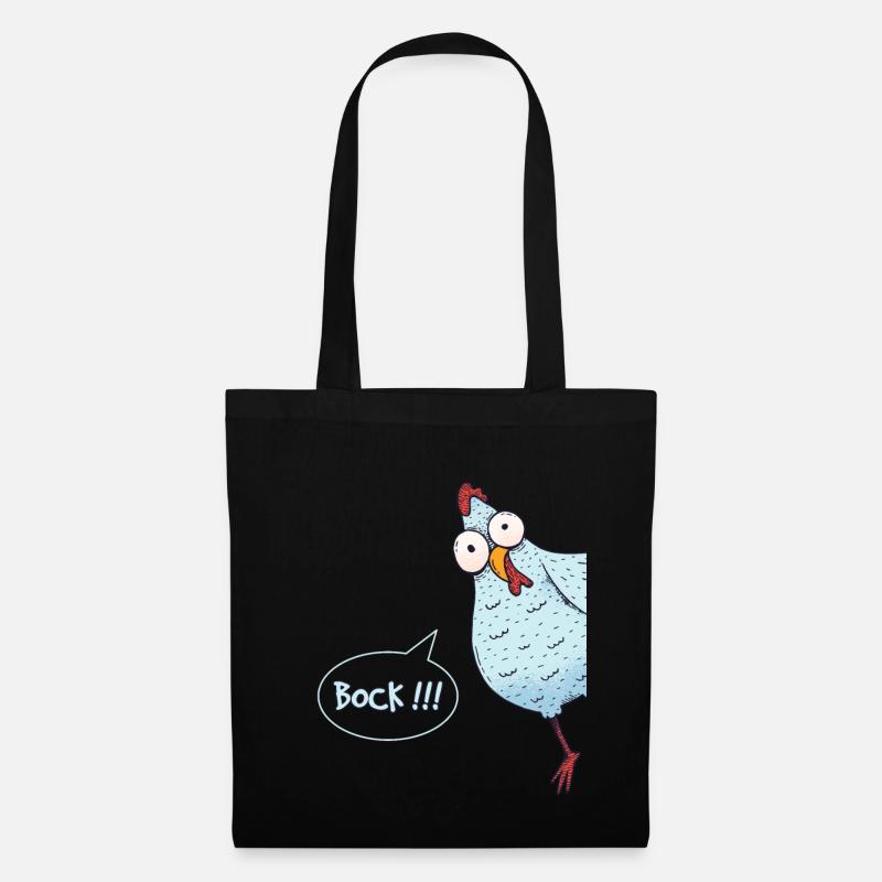 Huhn das um die Ecke schaut – Bock - Stoffbeutel - Schwarz
