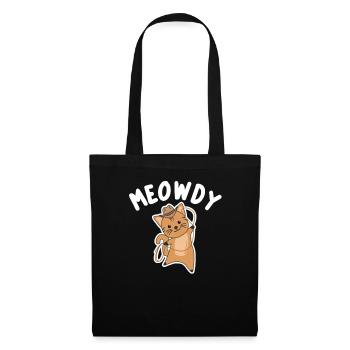 Meowdy Howdy Katze Cowboy mit Lasso süße Katzen - Stoffbeutel - Schwarz - Vorne