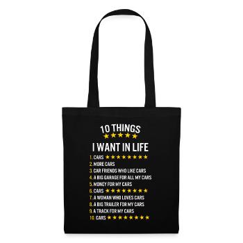 Chemise d’amoureux de voiture, 10 choses que je veux dans les voitures de la vie, - Sac en tissu - noir - Devant
