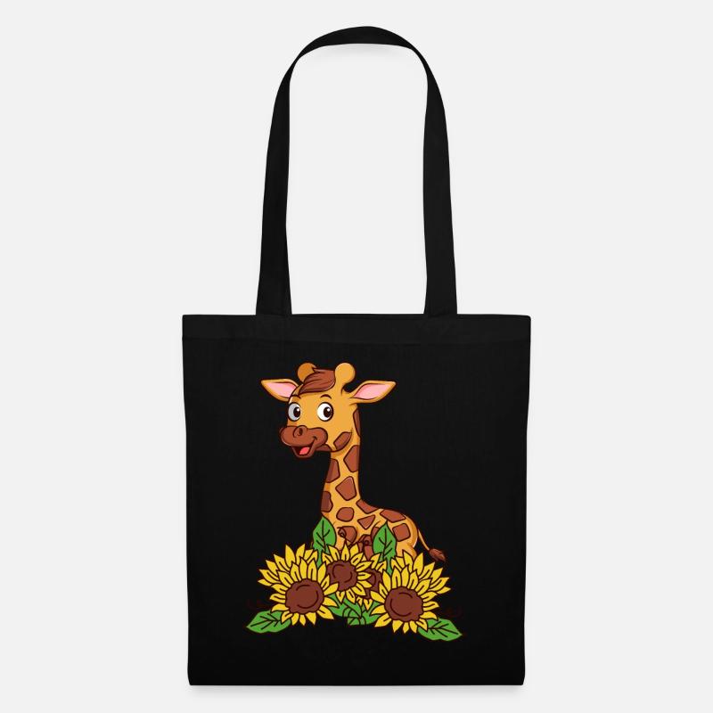 Giraffe mit Sonnenblumen - Stoffbeutel - Schwarz