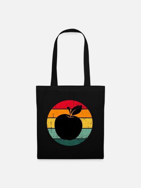 Vintage Retro Apfel Obst Apfelbaum Geschenkidee - Stoffbeutel - Schwarz