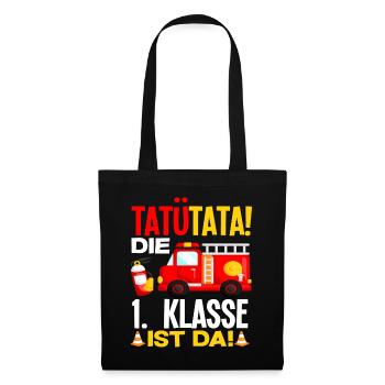 Feuerwehr 1. Klasse Schüler Einschulung Geschenk - Stoffbeutel - Schwarz - Vorne