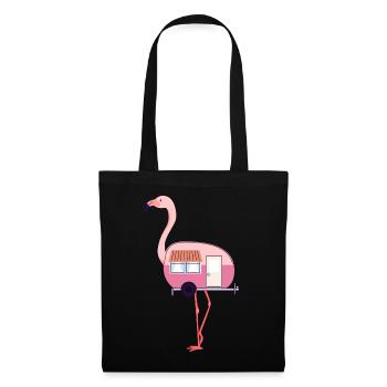 Flamingo Camper Van Camping Outdoor Watvogel - Stoffbeutel - Schwarz - Vorne