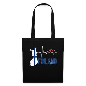 Finland Flag Map Heartbeat for Finnish Pride - Tote Bag - black - Front