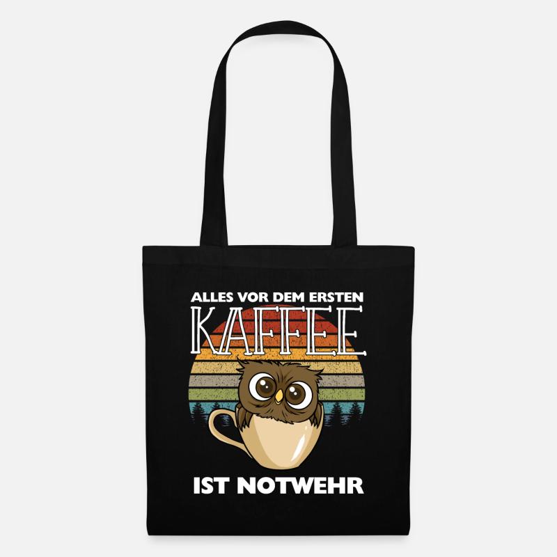 Kaffee Eule Langschläfer Morgenmuffel Koffein - Stoffbeutel - Schwarz