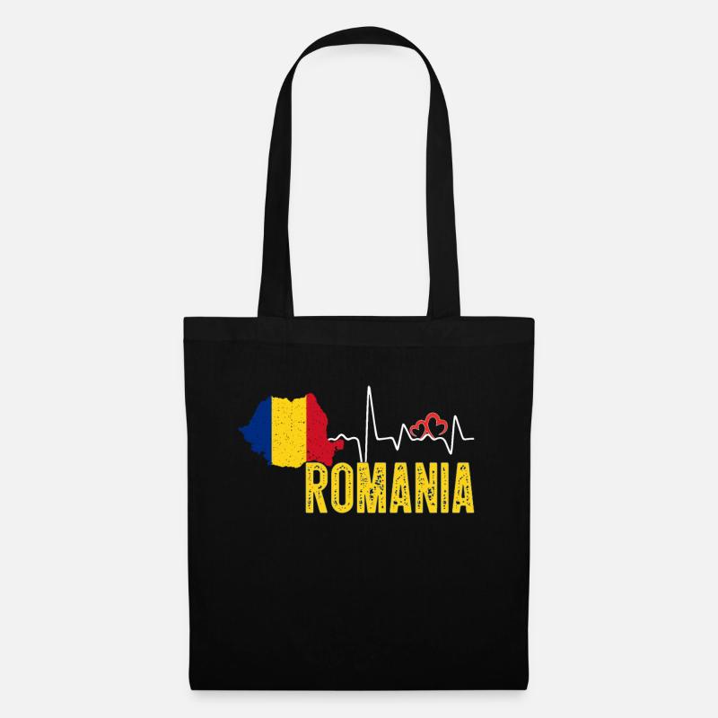 Romania Flag Map Heartbeat for Romanian Pride - Stoffbeutel - Schwarz